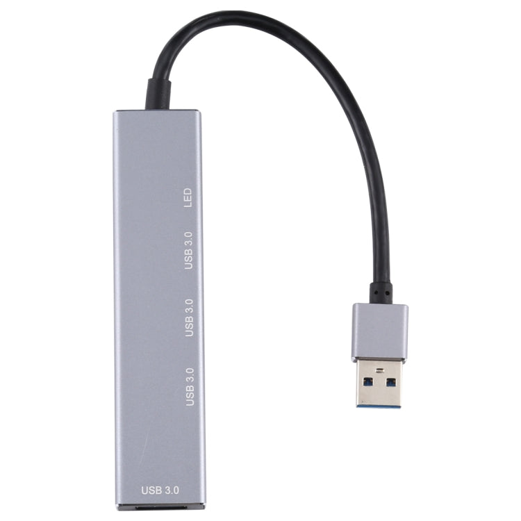 3019 4 x USB 3.0 to USB 3.0 Aluminum Alloy HUB Adapter with LED Indicator (Silver Grey)