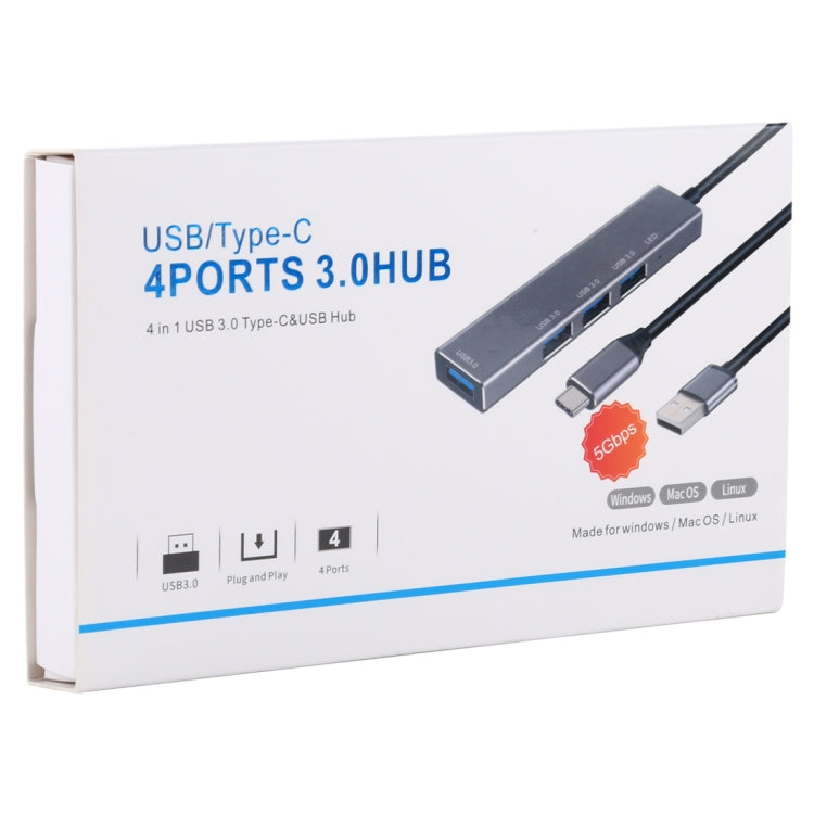 3019 4 x USB 3.0 to USB 3.0 Aluminum Alloy HUB Adapter with LED Indicator (Silver Grey)