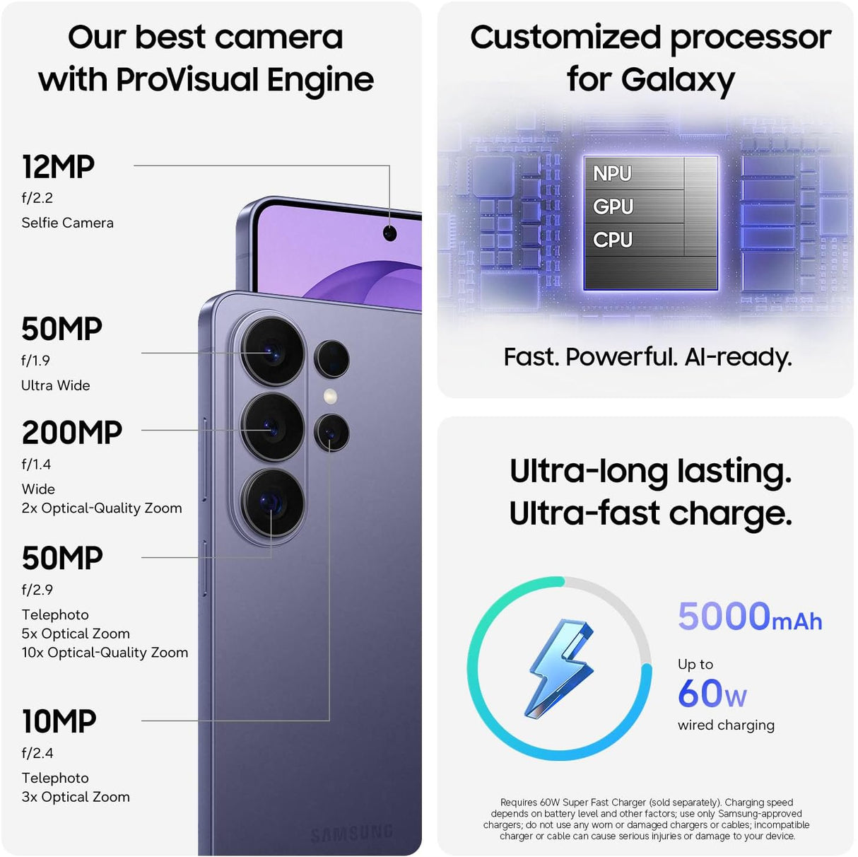 Samsung Galaxy S26 Ultra, 256GB Storage 12GB Ram Unlocked Android Smartphone With Privacy Display, Galaxy AI, AI Camera, Super Fast Charging Cobalt Violet