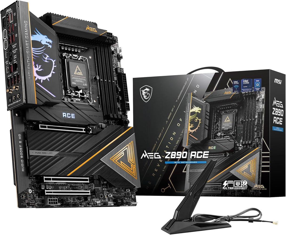 MSI MEG Z890 ACE Gaming Motherboard Intel Processors, LGA 1851, DDR5, PCIe 5.-Support Core Ultra Series 2