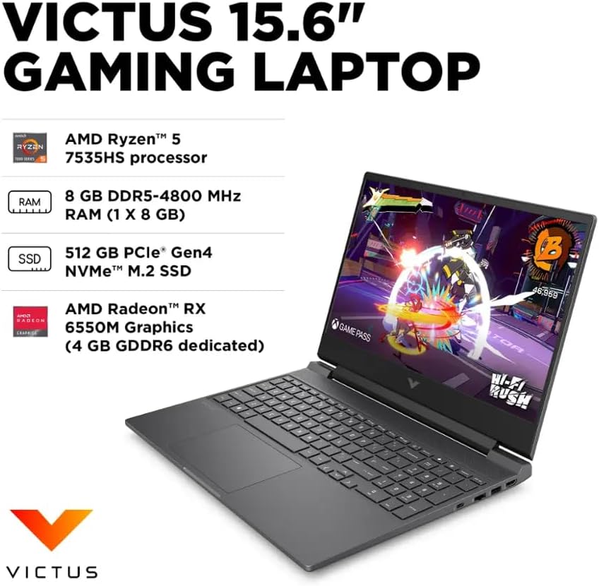 HP Victus 15.6 Inch Full HD Gaming Laptop AMD Ryzen 5 7535HS, 6-Core Processor 16GB DDR5 RAM, 1TB SSD