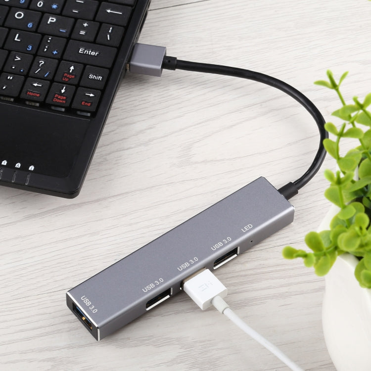 3019 4 x USB 3.0 to USB 3.0 Aluminum Alloy HUB Adapter with LED Indicator (Silver Grey)