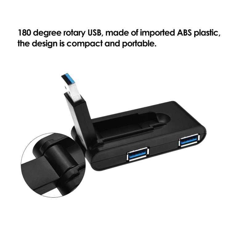 180 Degree Rotating USB 3.0 USB Hub Folding USB 4 Ports Splitter(Black)