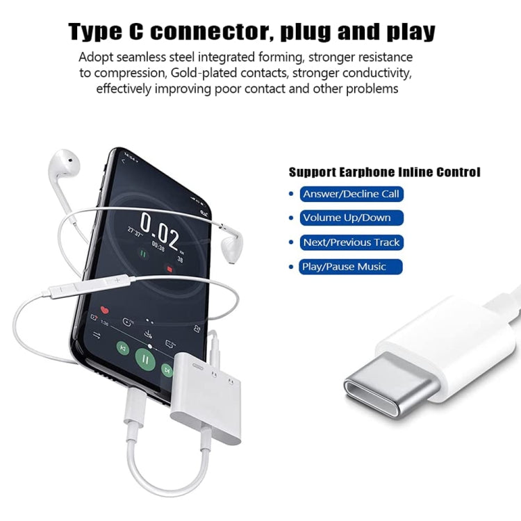3 in 1 USB-C + 3.5mm + 3.5mm to USB-C Digital Charge Audio Adapter (White)