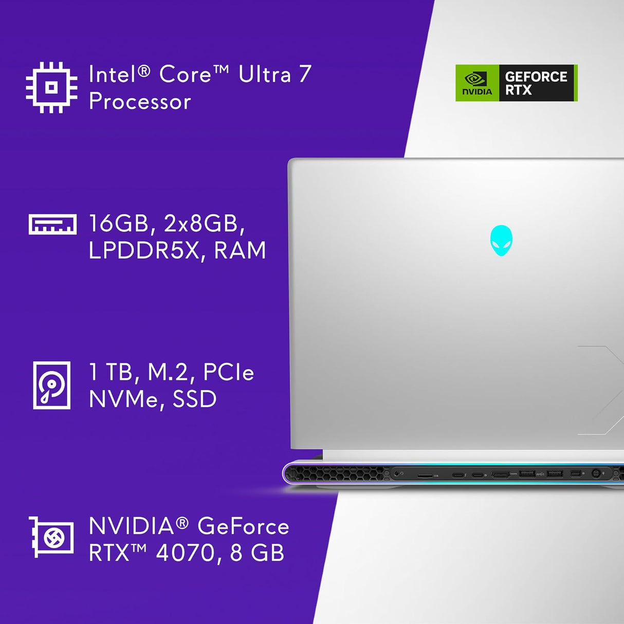 Alienware X16 R2 Gaming Laptop - 16-inch QHD+ 240Hz 3ms Display, Intel Core Ultra 7-155H, 16GB LPDDR5X RAM, 1TB SSD, NVIDIA GeForce RTX 4070 8GB GDDR6