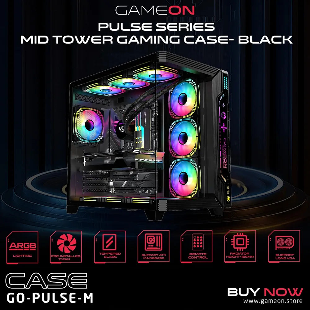 Game ON Gaming PC Case – ATX/M-ATX/ITX ARGB Pre-Installed Fans