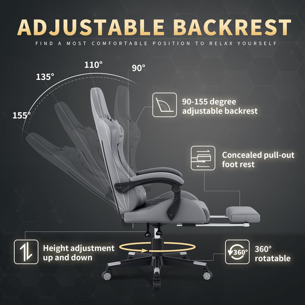 Gaming Chair, 400 lbs Adult Chair, High Back Computer Chair with Footrest and Linked Armrests, Office Video Game Chair with Lumbar Support