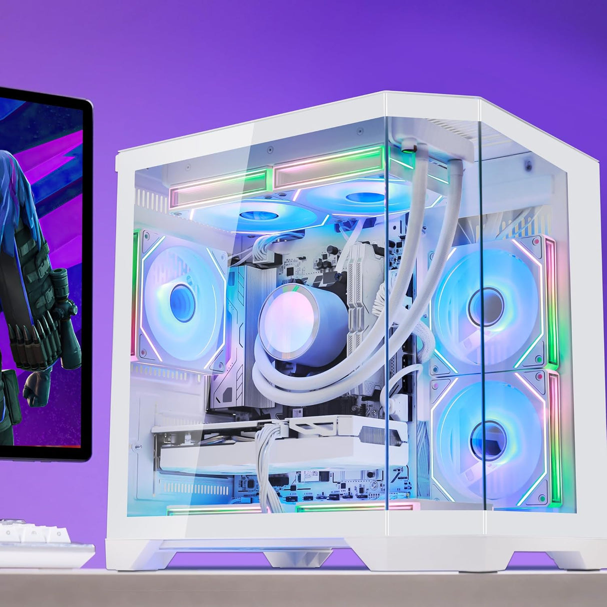 HELLOLAND Ocean of Stars Gaming PC Desktop - AMD Ryzen 7 7700 8-Core 3.8 GHz- RTX 5060 8GB- 32GB DDR5 RAM 6000MHz-1TB PCIe SSD