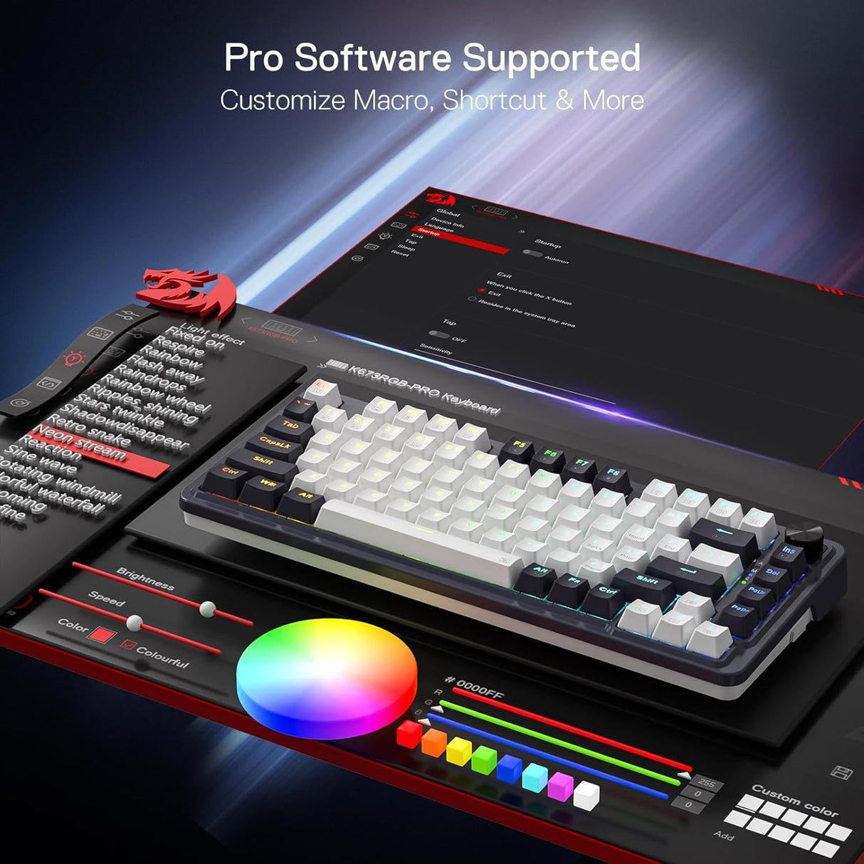 Redragon K673 PRO 75% Wireless Gasket RGB Gaming Keyboard, 3-Modes 81 Keys Compact Mechanical Keyboard