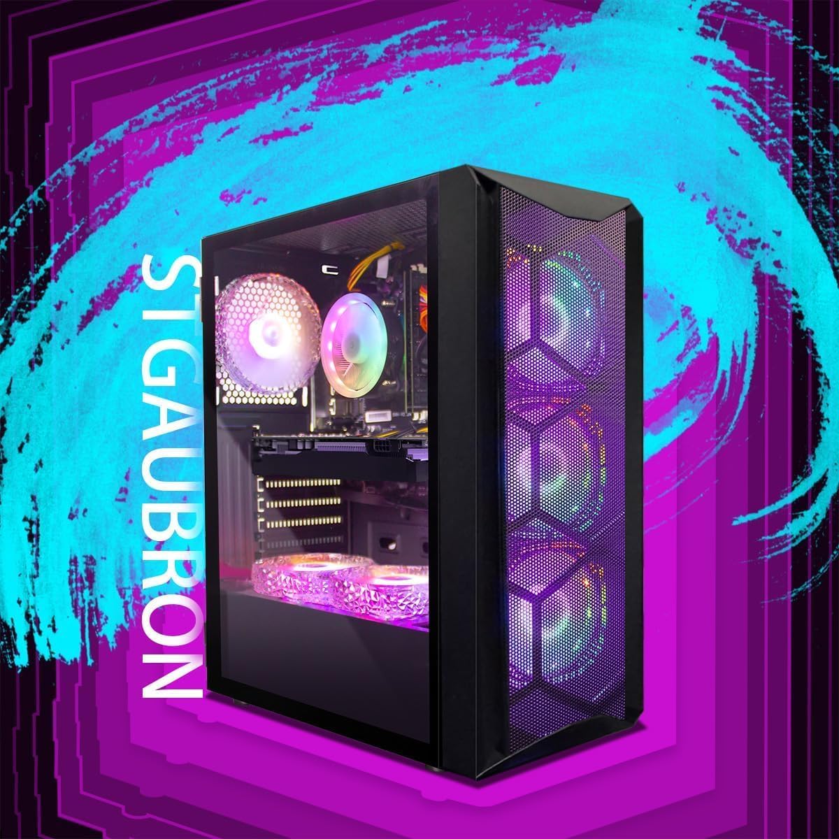 STGAubron Gaming PC Computer Desktop, Intel Core i7 8th Gen up to 4.1GHz, GeForce RTX 3050 6G, 16G DDR4, 1T SSD, WiFi 6