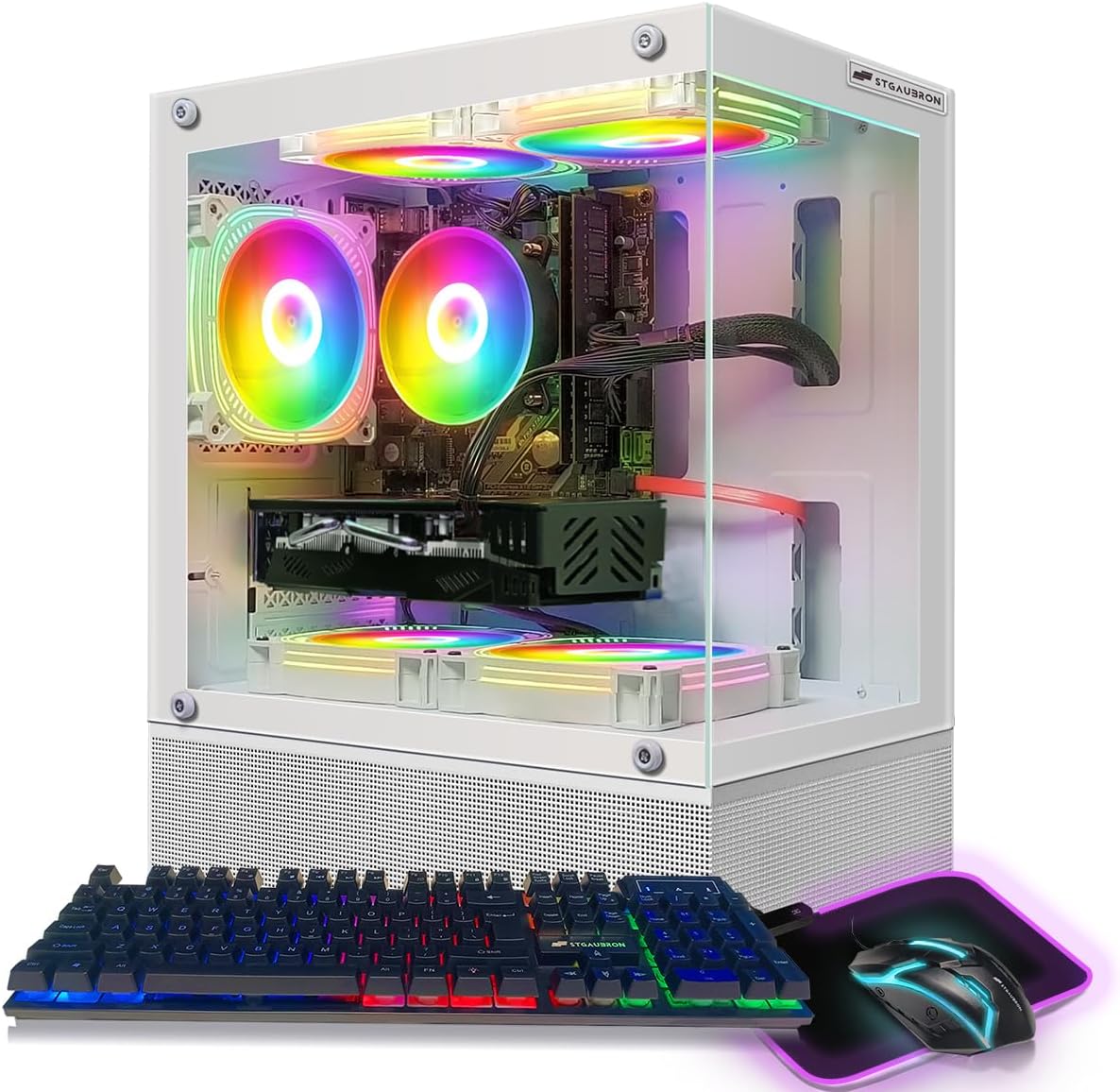 STGAubron Gaming PC Desktop, Radeon RX 580 16G GDDR5, Intel 10th Gen G5905 3.5G, 16G DDR4, 1T SSD, WiFi, BT 5.0