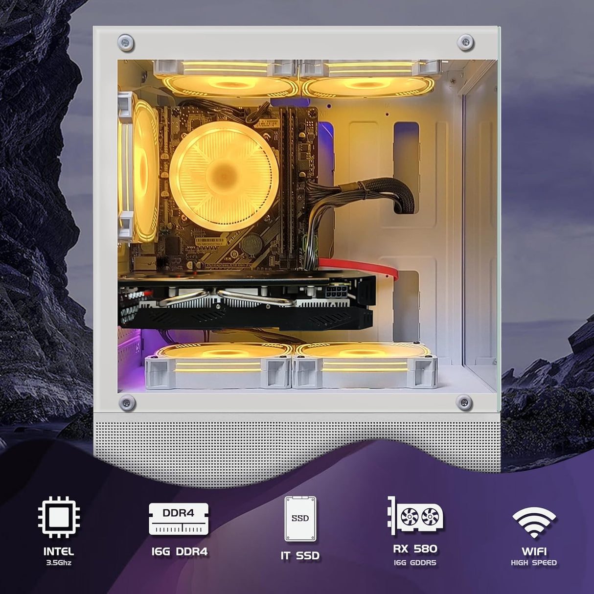STGAubron Gaming PC Desktop, Radeon RX 580 16G GDDR5, Intel 10th Gen G5905 3.5G, 16G DDR4, 1T SSD, WiFi, BT 5.0