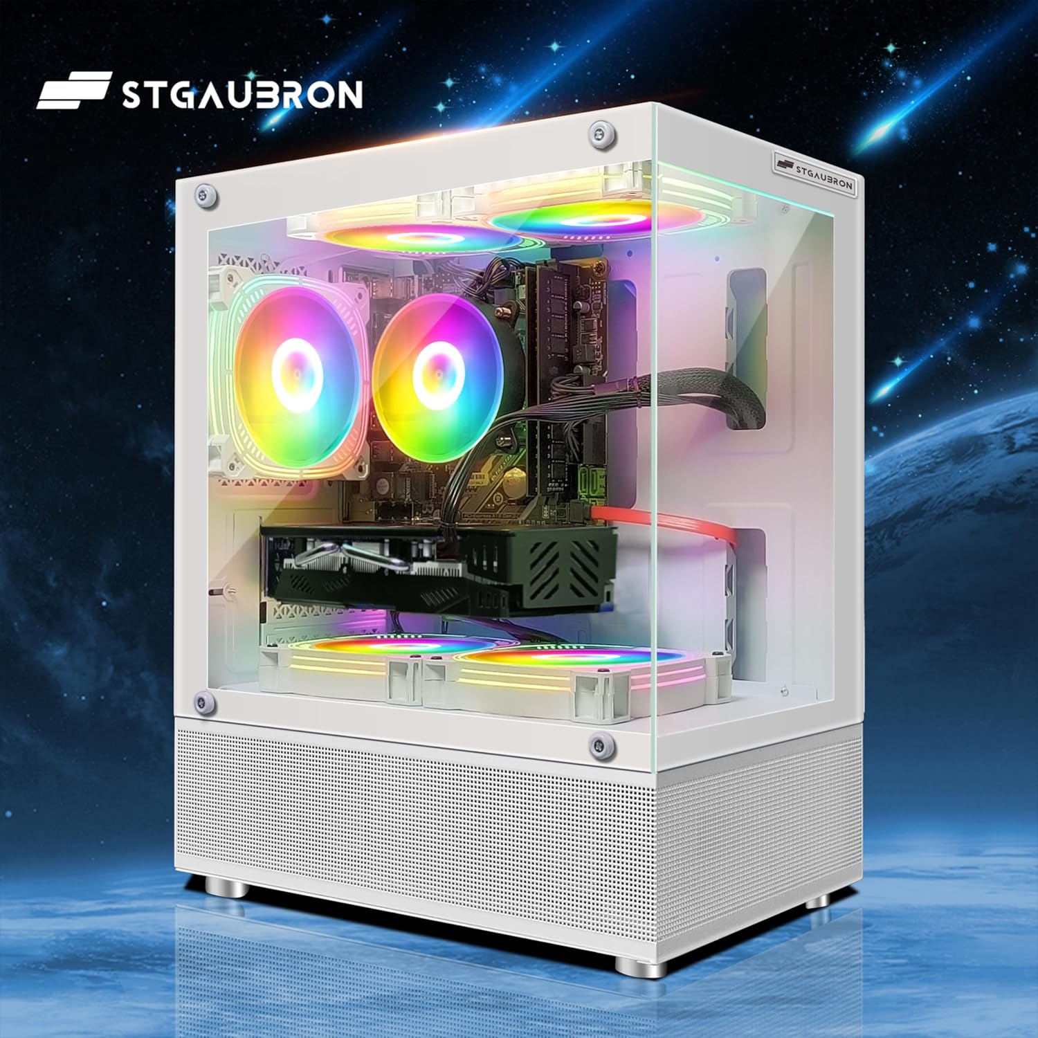 STGAubron Gaming PC Desktop, Radeon RX 580 16G GDDR5, Intel 10th Gen G5905 3.5G, 16G DDR4, 1T SSD, WiFi, BT 5.0