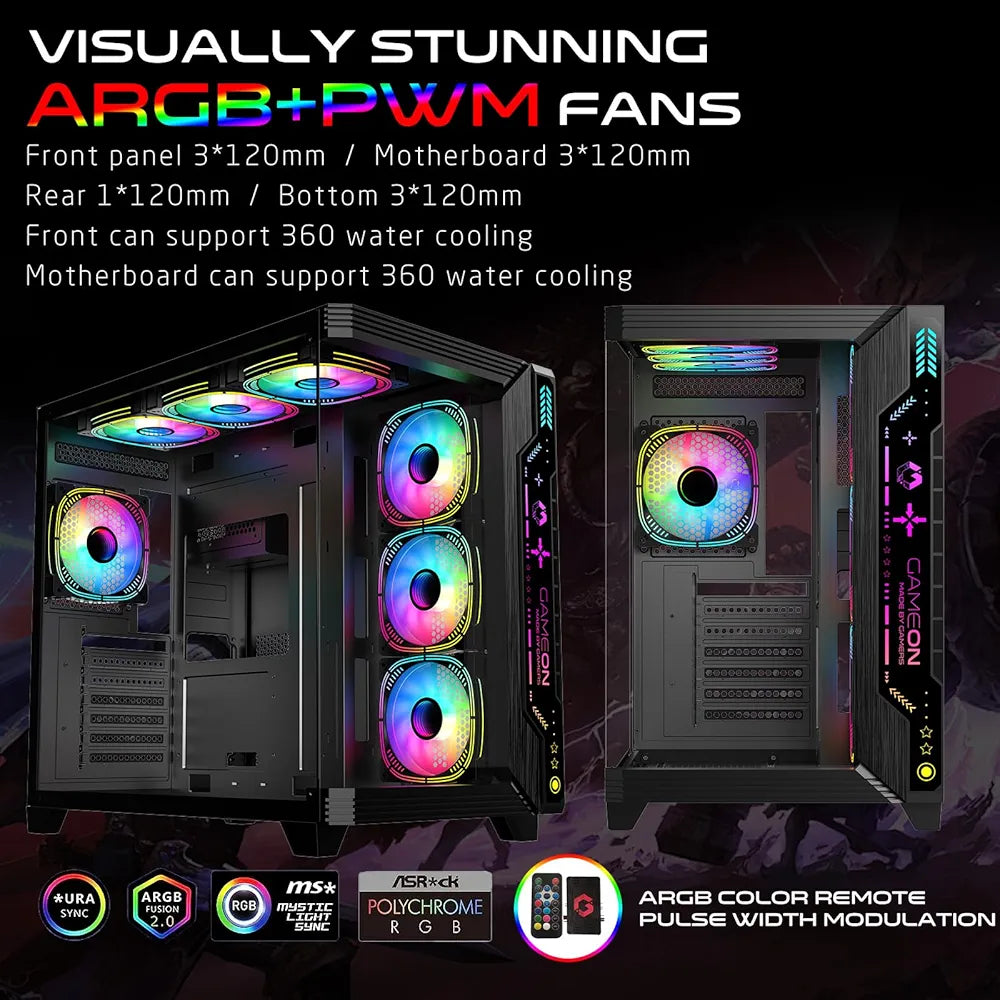 Game ON Gaming PC Case – ATX/M-ATX/ITX ARGB Pre-Installed Fans