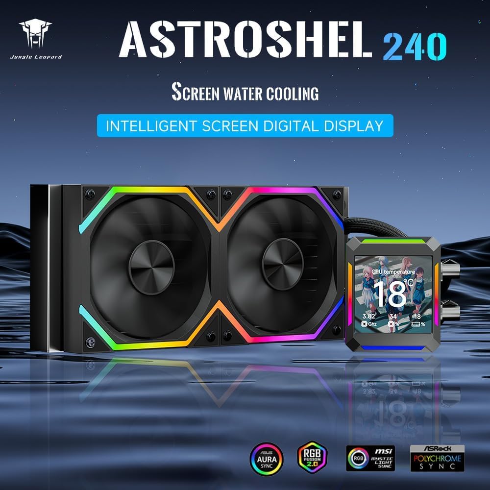 ungle Leopard ASTROSHEL 240 ARGB AIO Cooler, Customizable 2.8in LCD Display