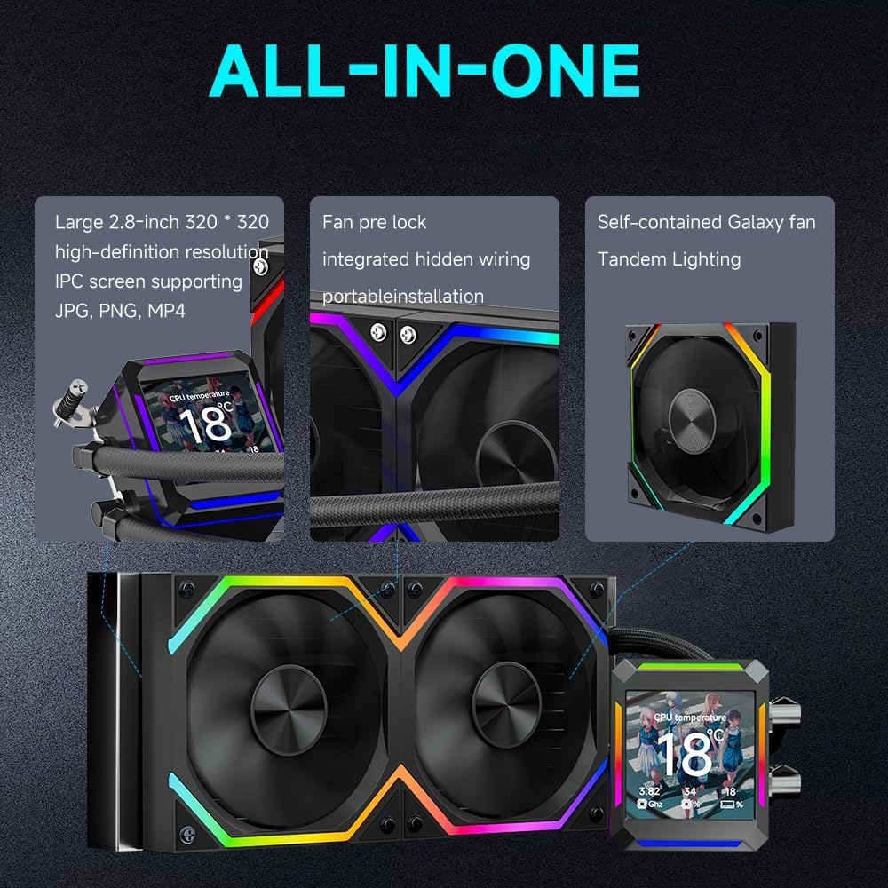 ungle Leopard ASTROSHEL 240 ARGB AIO Cooler, Customizable 2.8in LCD Display