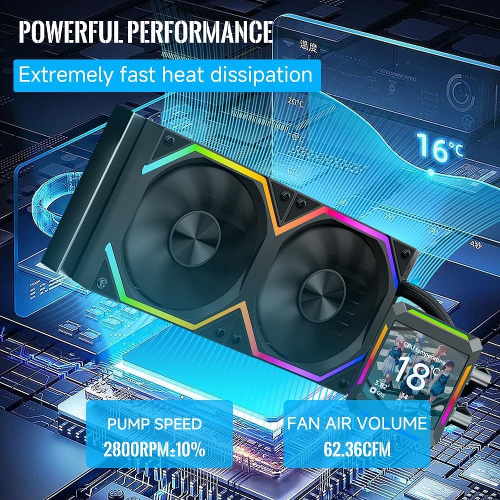ungle Leopard ASTROSHEL 240 ARGB AIO Cooler, Customizable 2.8in LCD Display
