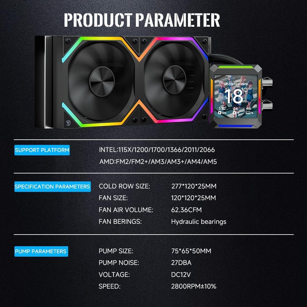 ungle Leopard ASTROSHEL 240 ARGB AIO Cooler, Customizable 2.8in LCD Display